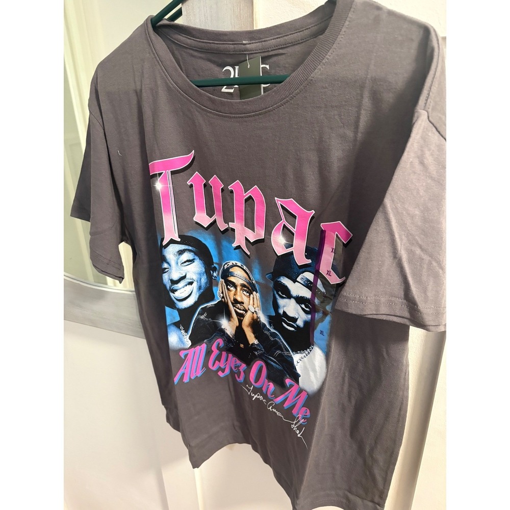 2Pac All Eyez On Me Graphic T-Shirt Mens XL Gray Cotton Hip Hop Rap Tee NEW